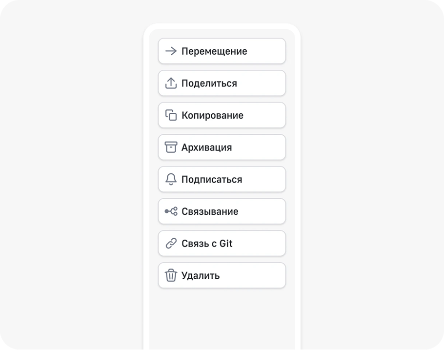 Действия карточки