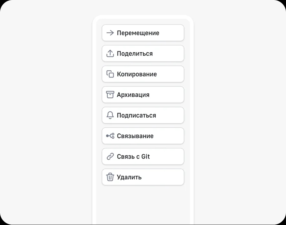 Действия карточки
